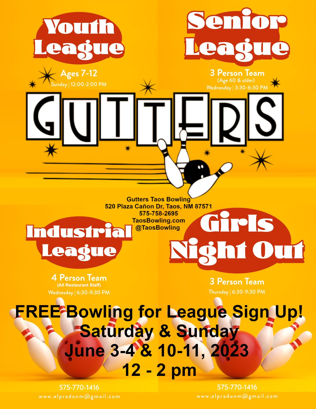 Free Bowling For League Sign Up - Taos Gutters Bowling Alley